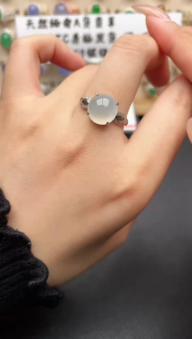 银S925镶嵌戒指翡翠一物一证一礼盒