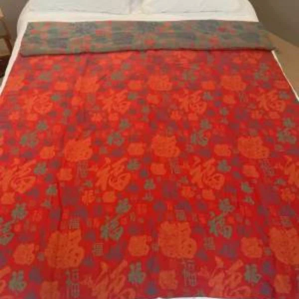 【大豆被-百福-红-儿】120*150cm  双人全棉双层纱被可机洗！