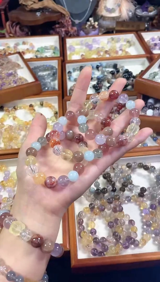 未镶嵌手串水晶汪苏泷同款】天然紫水白水海蓝宝黄水晶多宝手串
