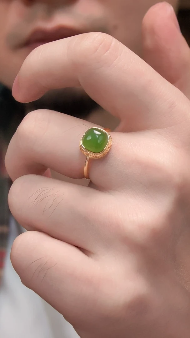 银S925镶嵌戒指和田玉S925银碧玉戒指LXY