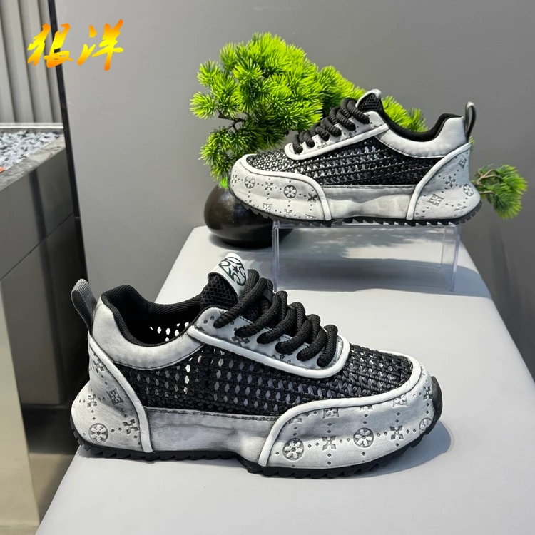 狠洋夏季男鞋轻便透气镂空网面休闲鞋时尚潮流防滑软底跑步运动鞋