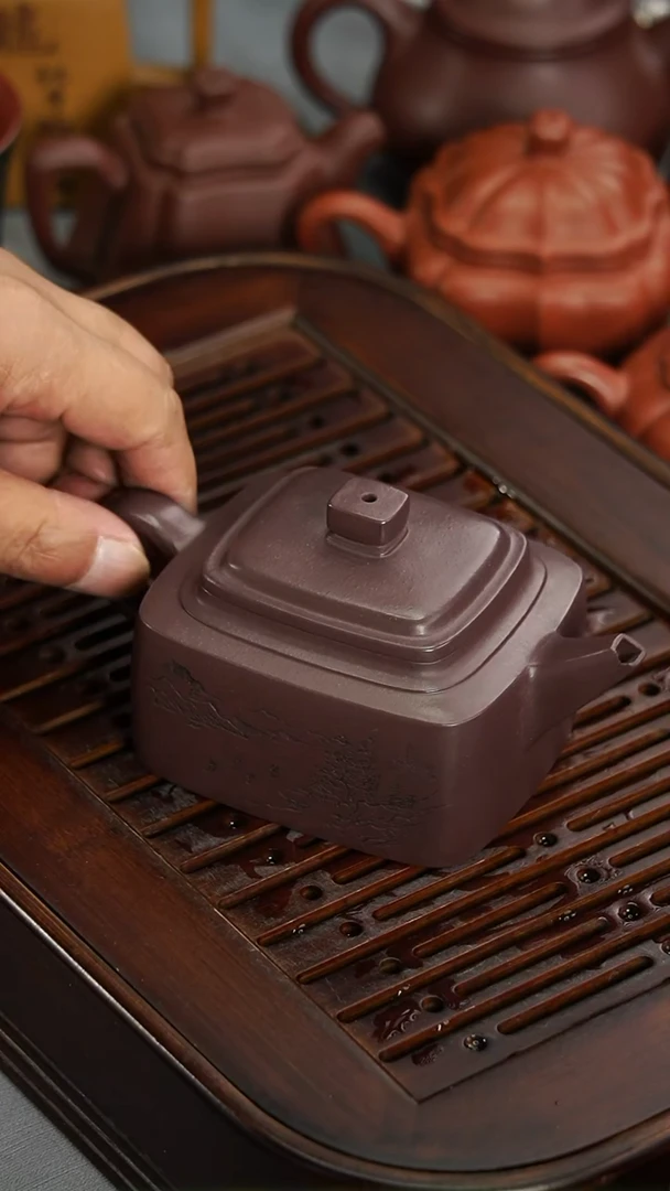 茶壶紫砂宜兴紫砂大水潭天青大镇四方220毫升