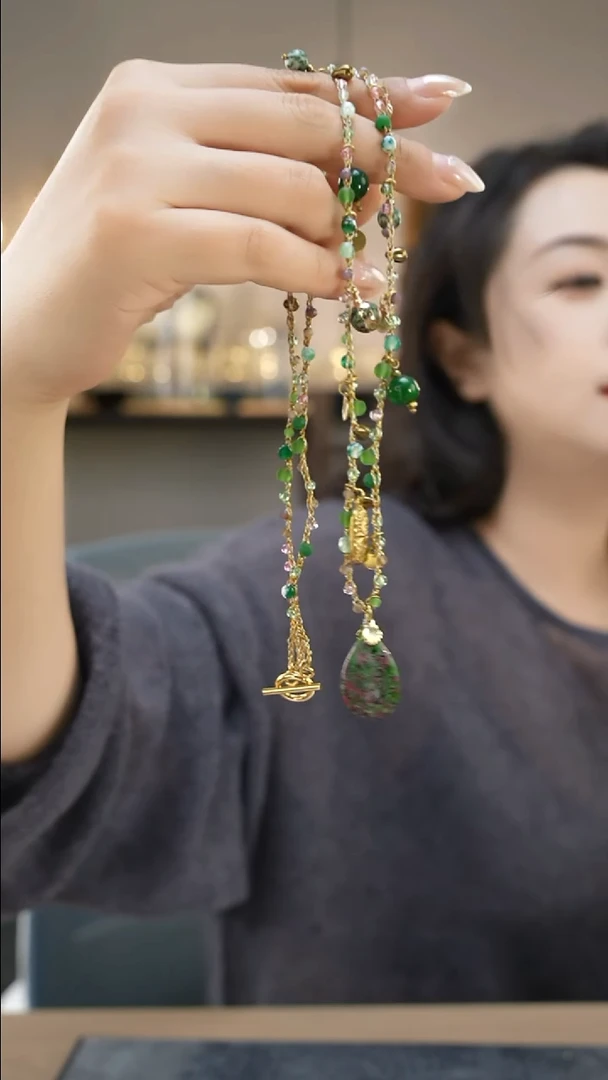 铜合金无小***糖绿色细项链