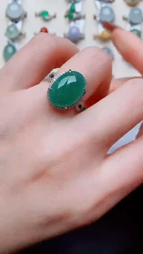 银S925镶嵌戒指翡翠...