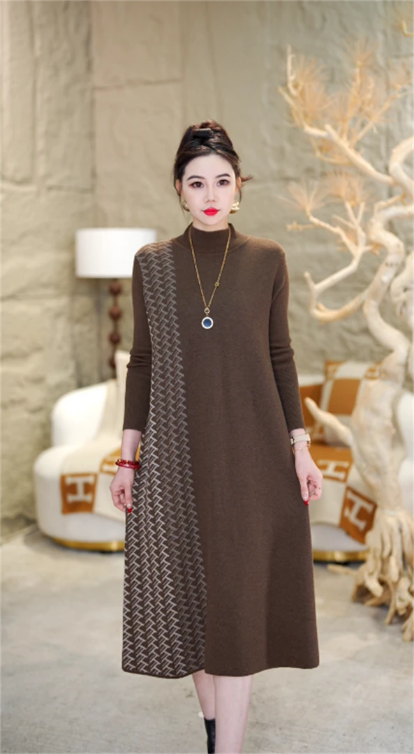 春夏新款重磅【蝶舞】宽松保暖秋冬百搭显瘦气质女毛衣连衣裙-1053#