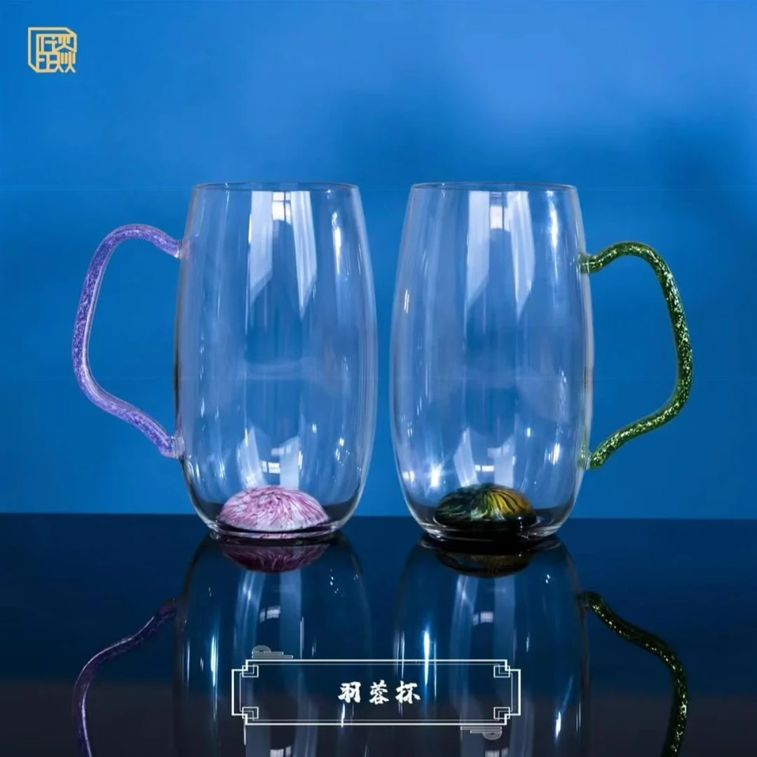 晶焱繁花凤尾公道杯盖碗透明家用中式大号带盖防烫高档主人杯