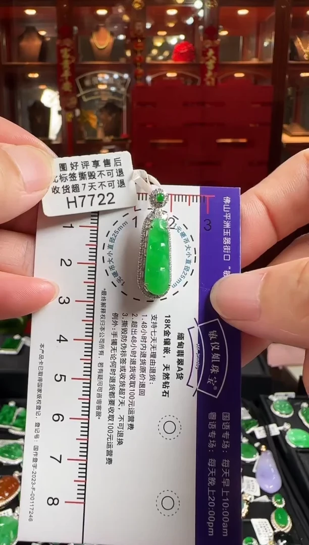 翡翠18K金镶嵌颈饰H7722冰绿豆豆