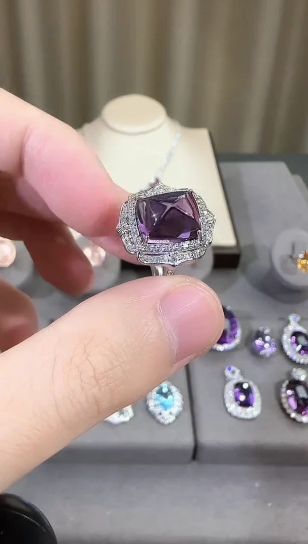 银S925镶嵌戒指紫晶11*12mm糖塔戒指设计款1