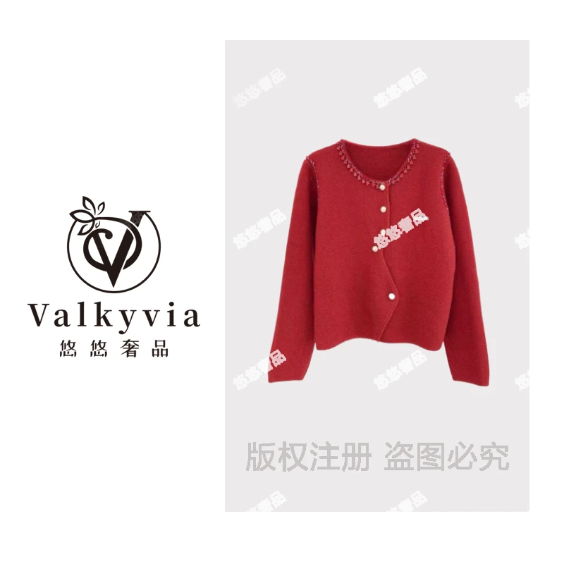【Valkyvia/悠悠奢品】重工烫钻圆领不规则排扣设计上衣外套KS855