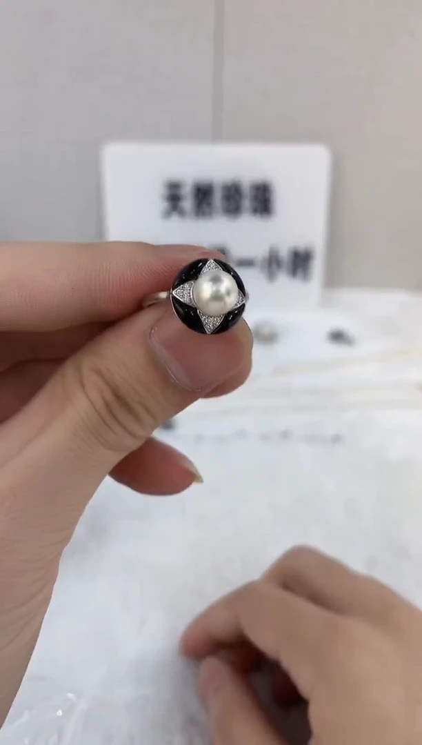 银S925镶嵌戒指海水珍珠