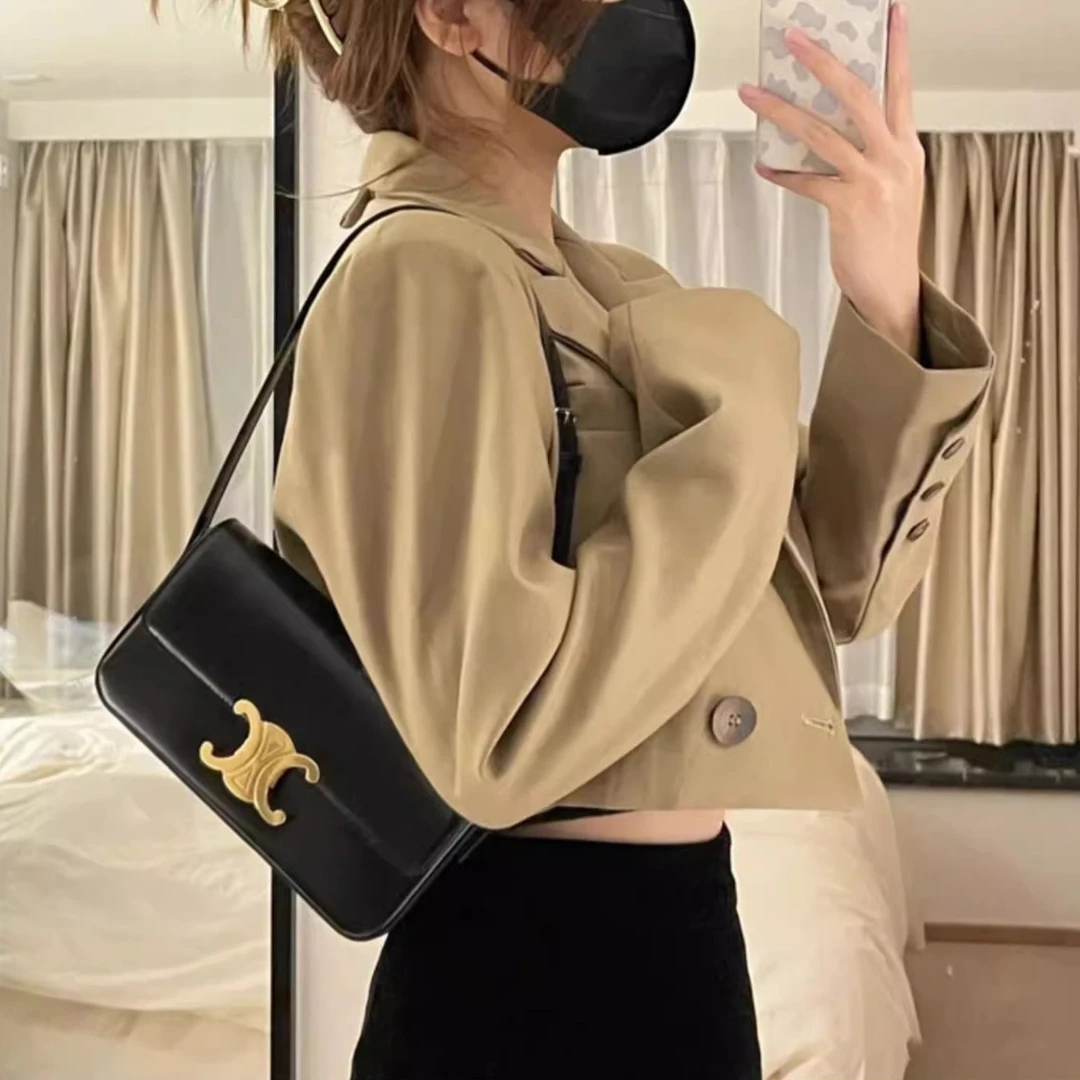 简约牛皮女包女款凯旋门女单肩高级感时尚腋下小复古女款麂皮腋下