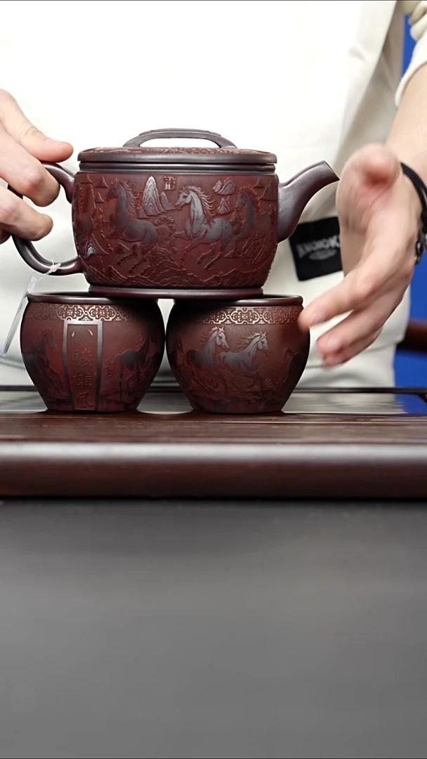 紫砂壶马到成功汉瓦壶 龙山古乌泥 赵辉