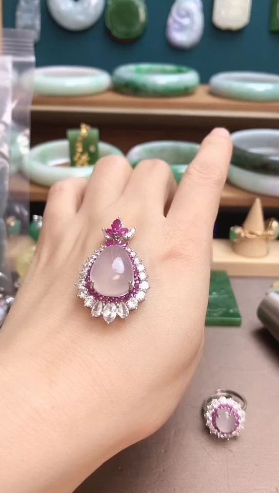 颈饰银S925镶嵌芙蓉石小*由粉水晶吊坠