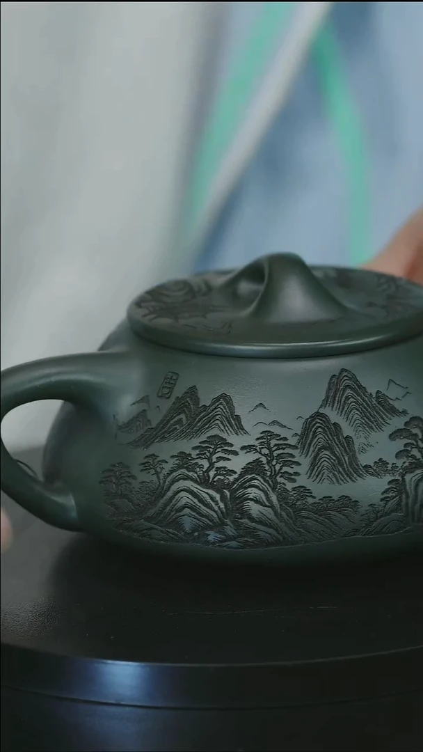 茶壶紫砂噢****^H1844苏萍绿泥刻绘石瓢