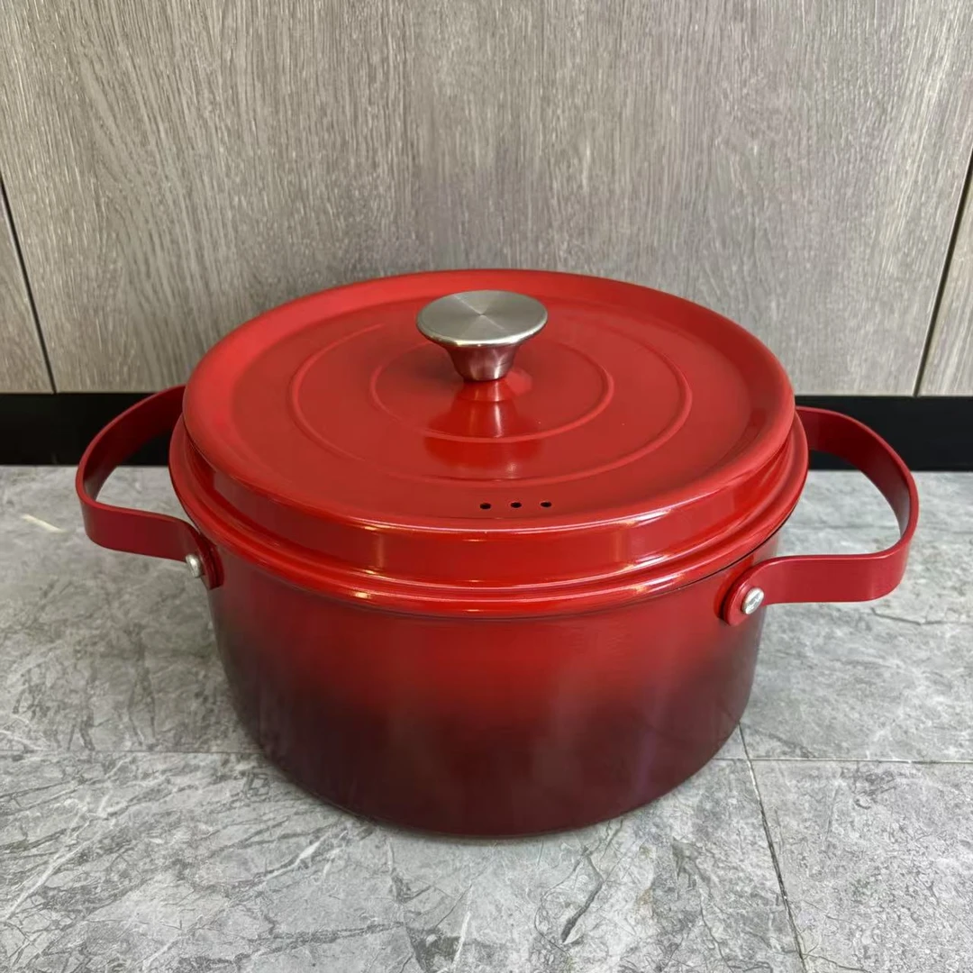 珐琅微压锅 红色珐琅铁锅 炖锅大容量家用 随机QY3