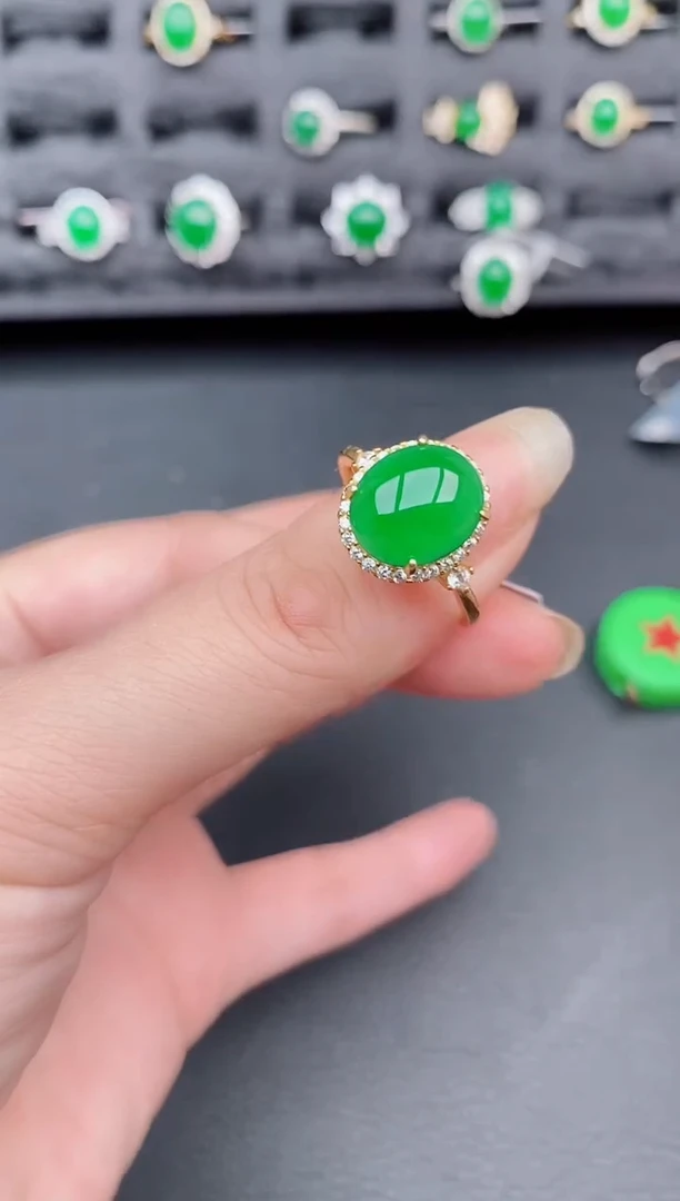 银S925镶嵌戒指翡翠天然a货翡翠243