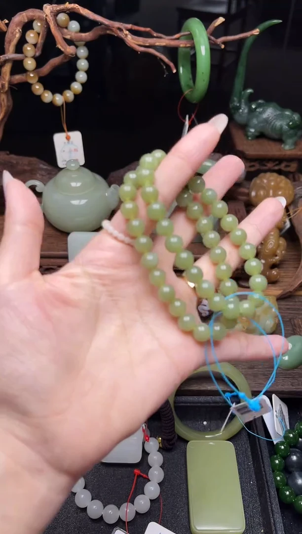 手串未镶嵌和田玉卡8若羌青黄口 圆珠多样性发一