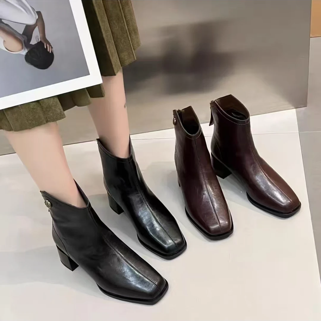 新款方头粗跟舒适厚底不累脚百搭款长款女靴5569