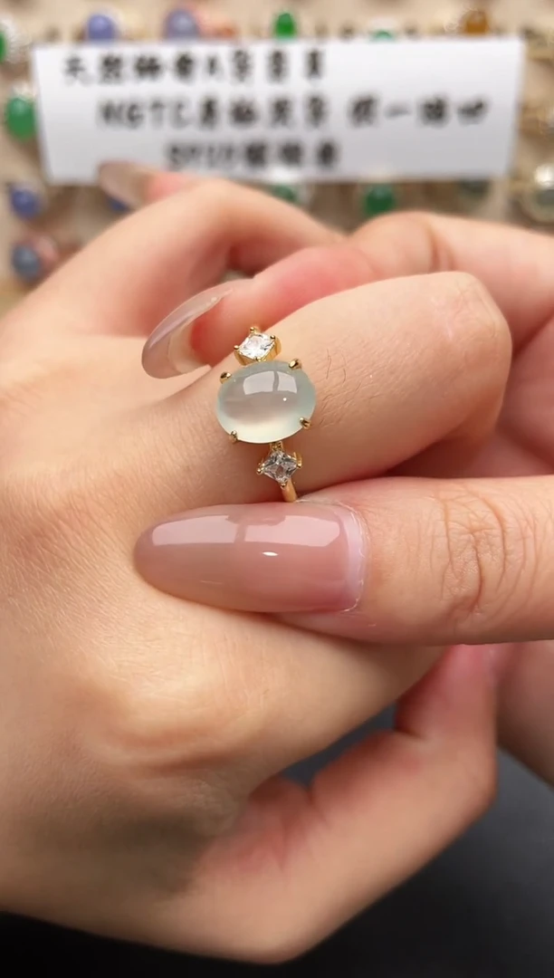 银S925镶嵌戒指翡翠一物一证一礼盒