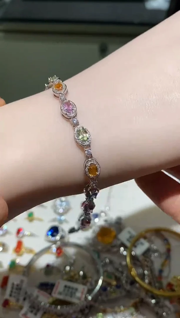 手链蓝宝石银S925镶嵌手链