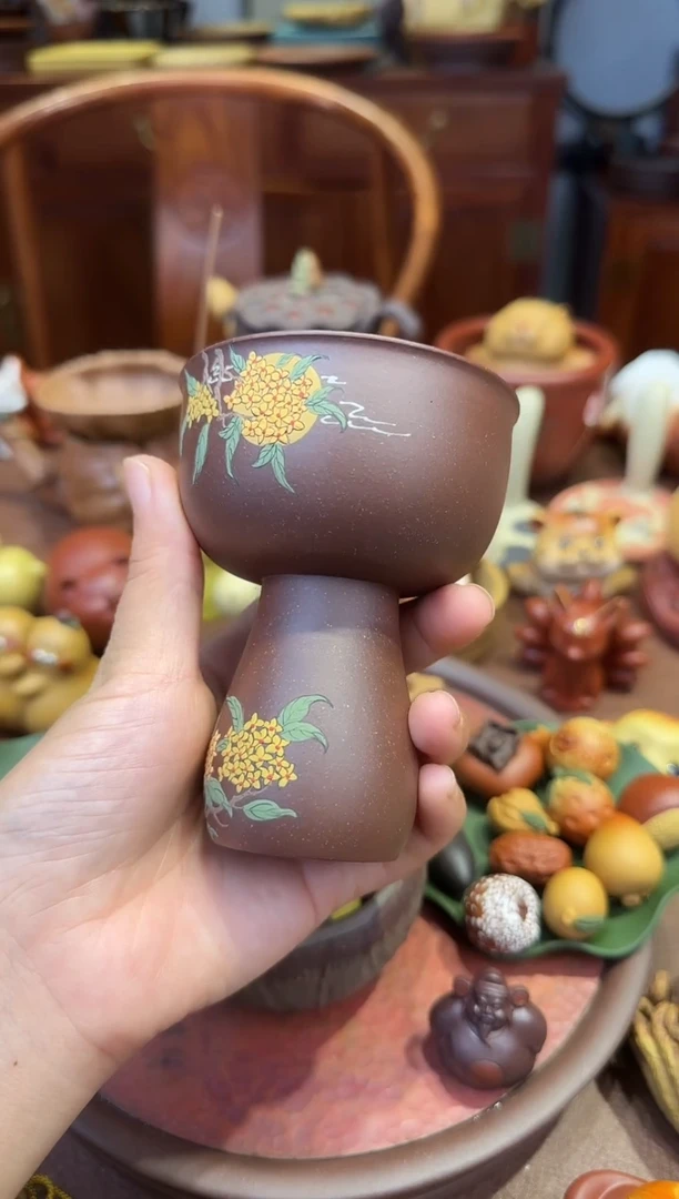紫砂茶宠高脚桂花杯