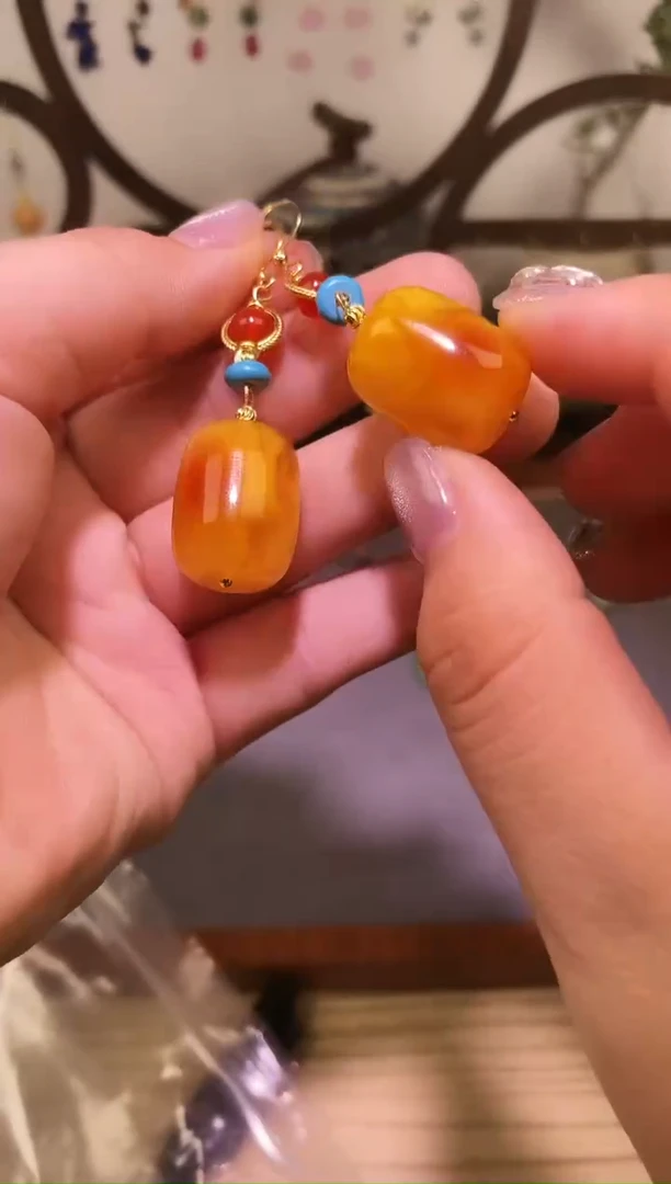 蜜蜡银S925镶嵌耳饰227000