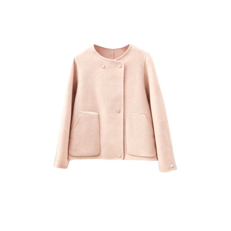 【李不了】H9819-小香风短款双面绵羊毛外套女装气质时尚百搭