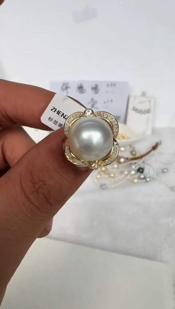 银S925镶嵌戒指海水珍珠戒指