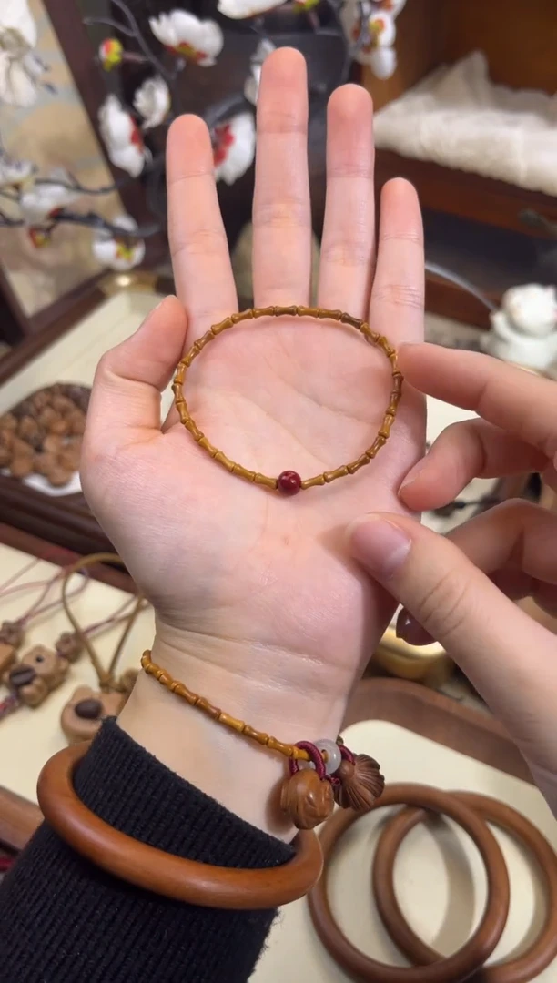 手串桃核【桃缘行】竹节「红色莎莎」桃木桃核辟、挡、驱、护 备注手围