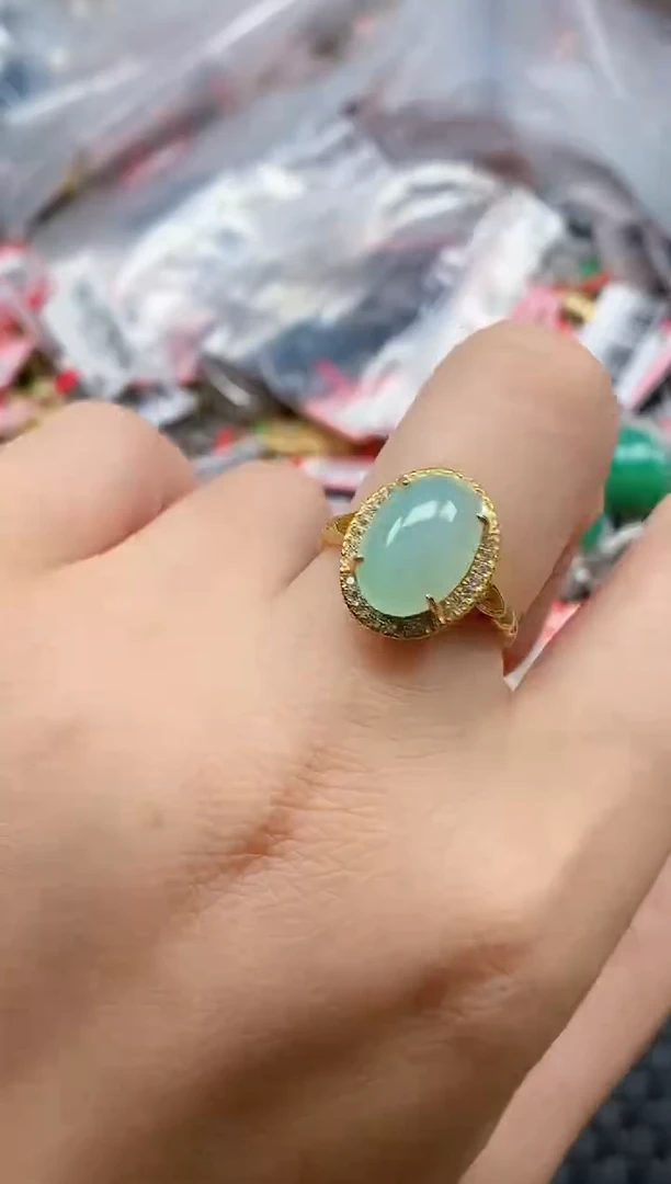 银S925镶嵌戒指翡翠天然A货缅甸翡翠