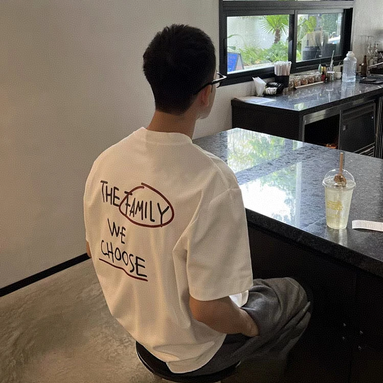 重磅纯棉休闲印花短袖T恤男士夏季潮流宽松百搭情侣半袖圆领上衣