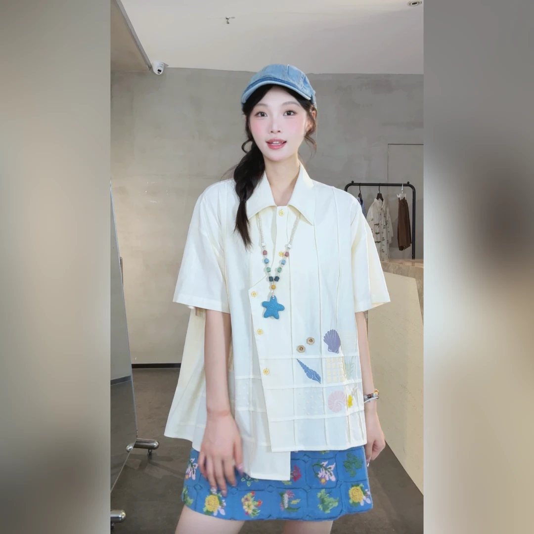 VGVL衬衫夏季新款百搭刺绣上衣女20811
