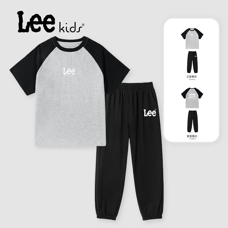 Leekids童装儿童套装夏季男童纯棉舒适短袖t恤男大童户外休闲裤子