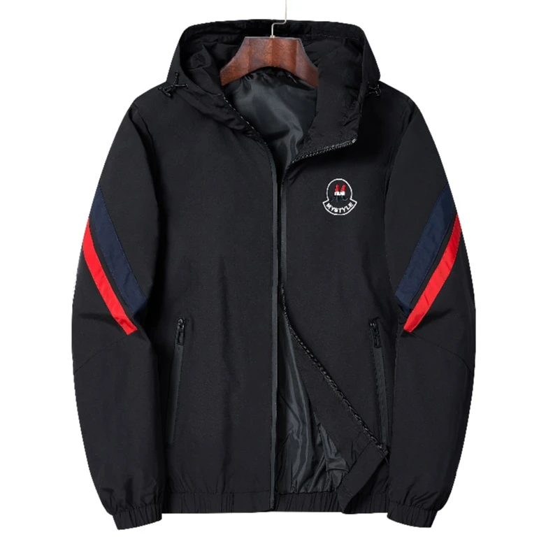 【澳门港正品】秋季新款休闲收口袖美式暗纹夹克连帽印花运动外套