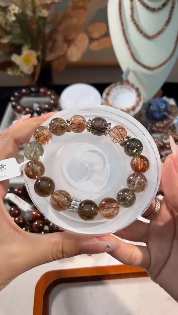 银S925镶嵌手链水晶赵*林黑金超七diy13+