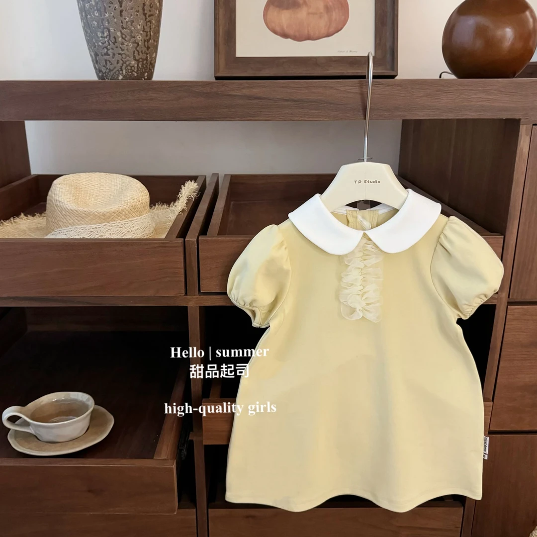 【甜品起司】好甜！法式女童法式娃娃领连衣裙夏季网纱泡泡袖公主裙