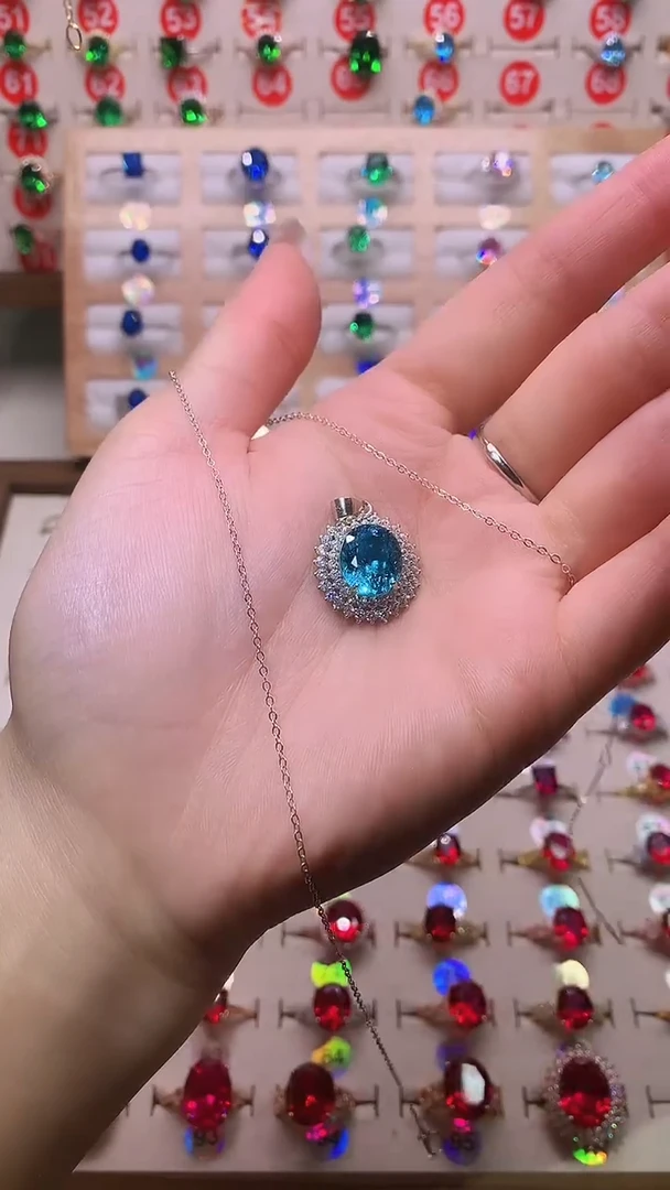 无吊坠925银高订 轻奢 深海蓝色系精切莲花鸟巢切 10*12 双戴妃