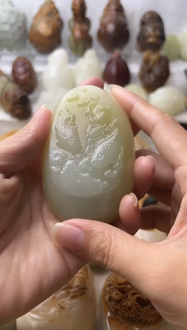 石材方解石棉纹正常不退换荷花鱼
