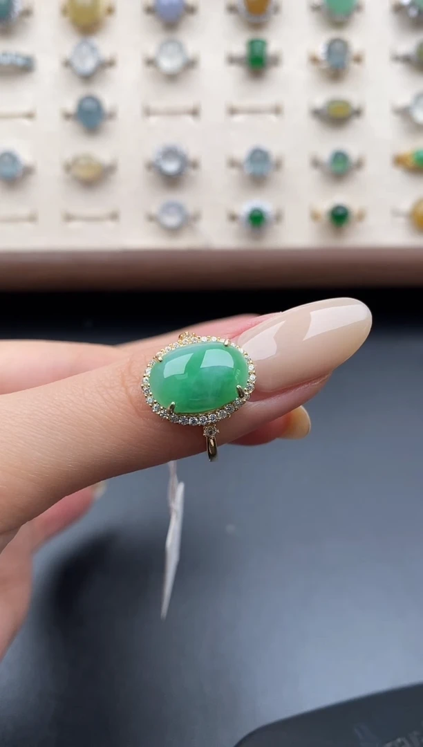 银S925镶嵌戒指翡翠一物一证一礼盒