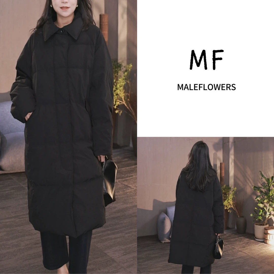 东倪MF 90白鸭绒衬衫领休闲百搭通勤羽绒服长款大被子 85D2555