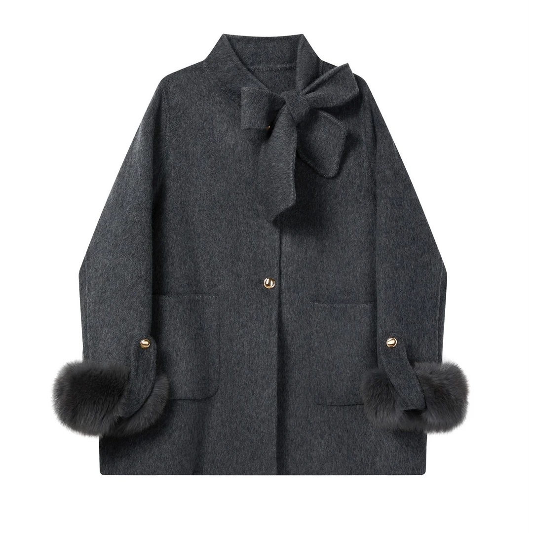 羊城故事法式羊毛毛呢外套大衣出游服装女羊绒中长款短款9866