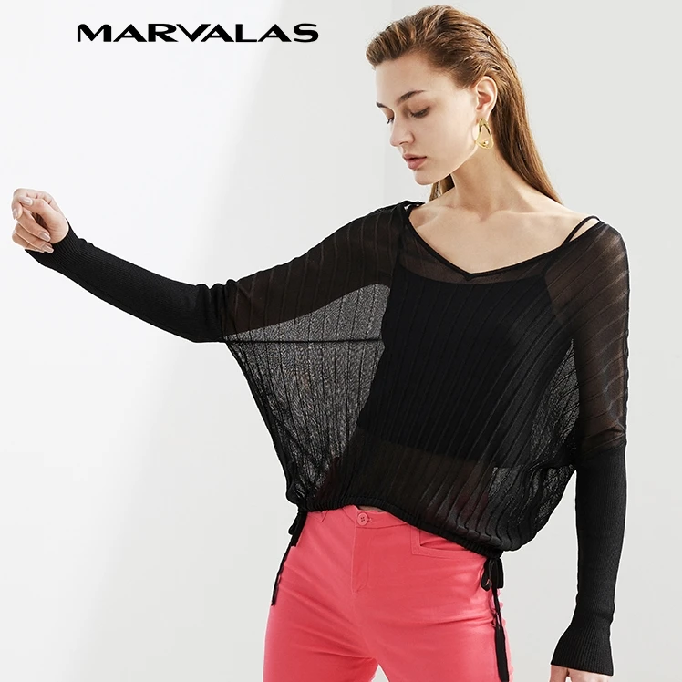 24夏季新款宽松长袖针织衫蕾丝透气时尚百搭短款薄款73497-5156