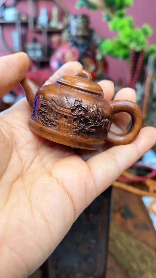 【闪购商品】木黄杨木-75山水黄杨木把壶妍妍批发