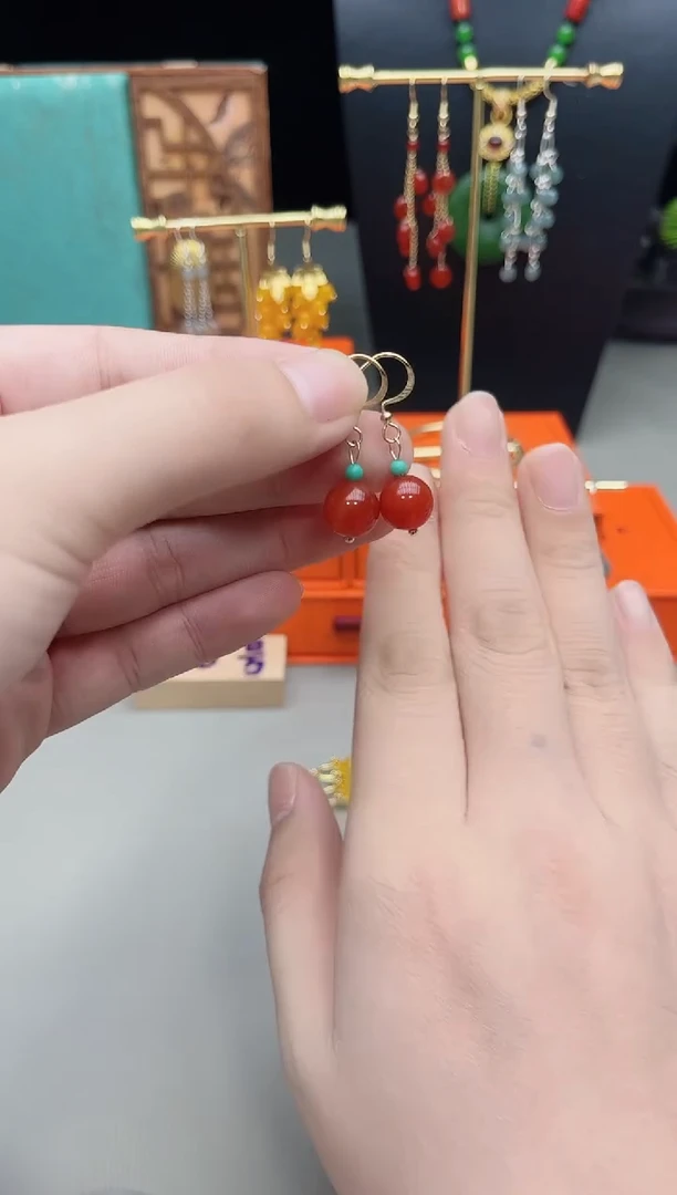 银S925镶嵌耳饰玛瑙/玉髓424