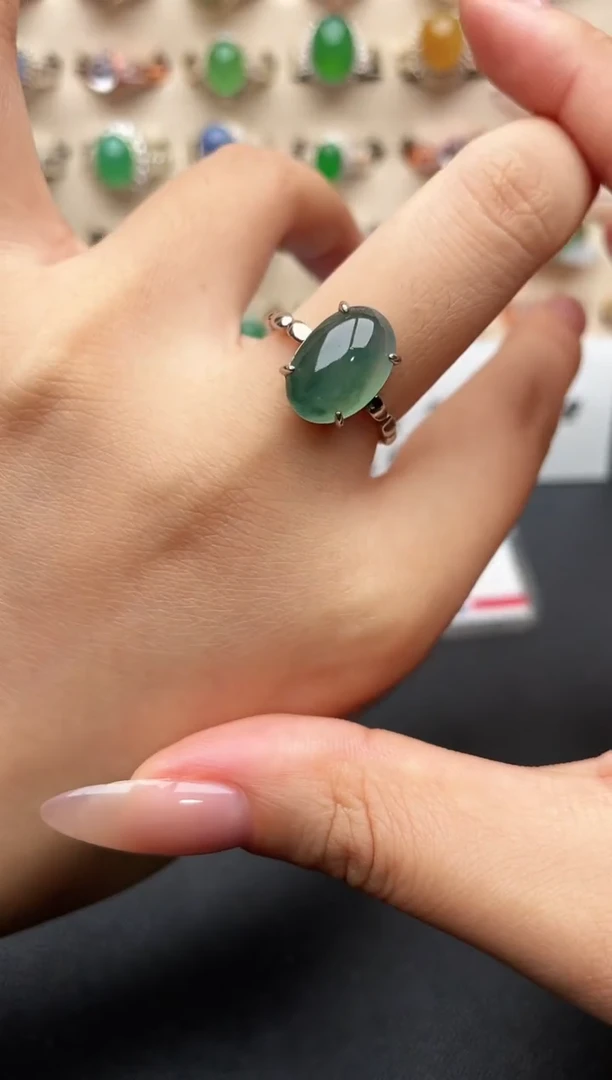 银S925镶嵌戒指翡翠一物一证一礼盒