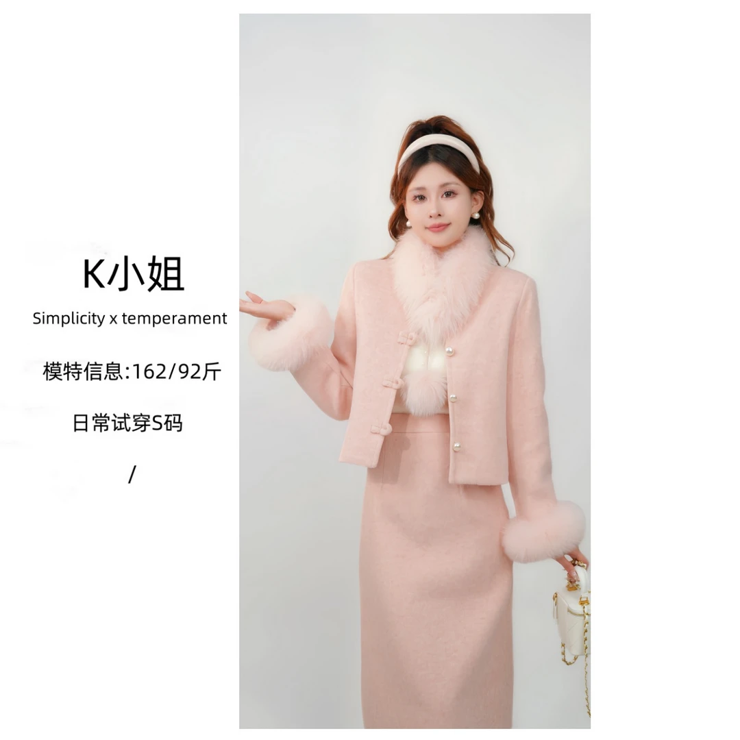 安淇儿●【海棠花未眠】冬季新款狐狸毛羽绒两件套装Q4TZ8361A