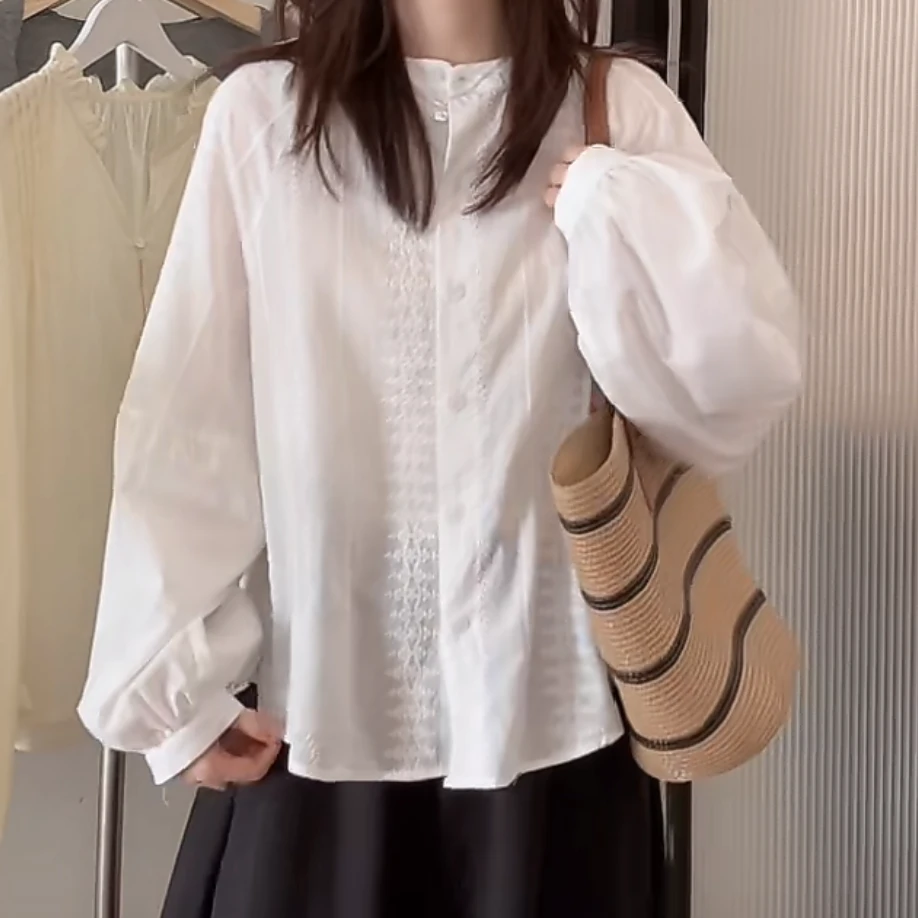 重工刺绣设计感衬衫女2025新款春夏韩系温柔气质气质上衣长袖衬衣