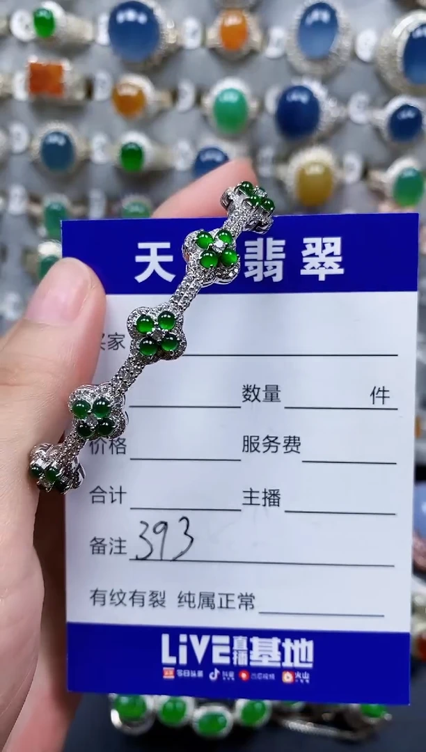 翡翠手镯银S925镶嵌393
