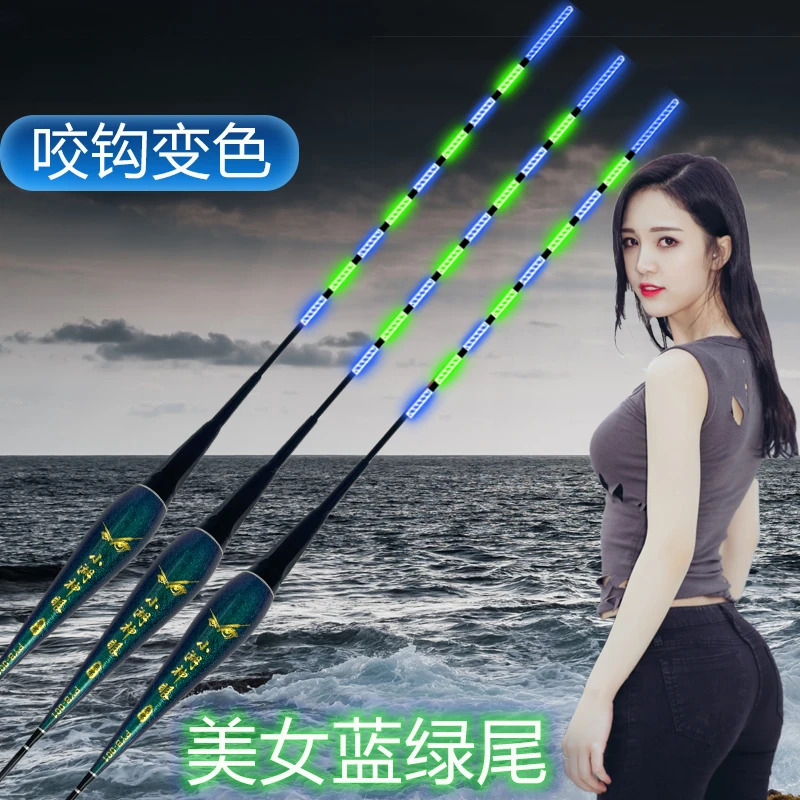临湘新款浮漂咬钩变色蓝绿尾电子漂日夜两用高灵敏鲫鲤鱼大物夜钓