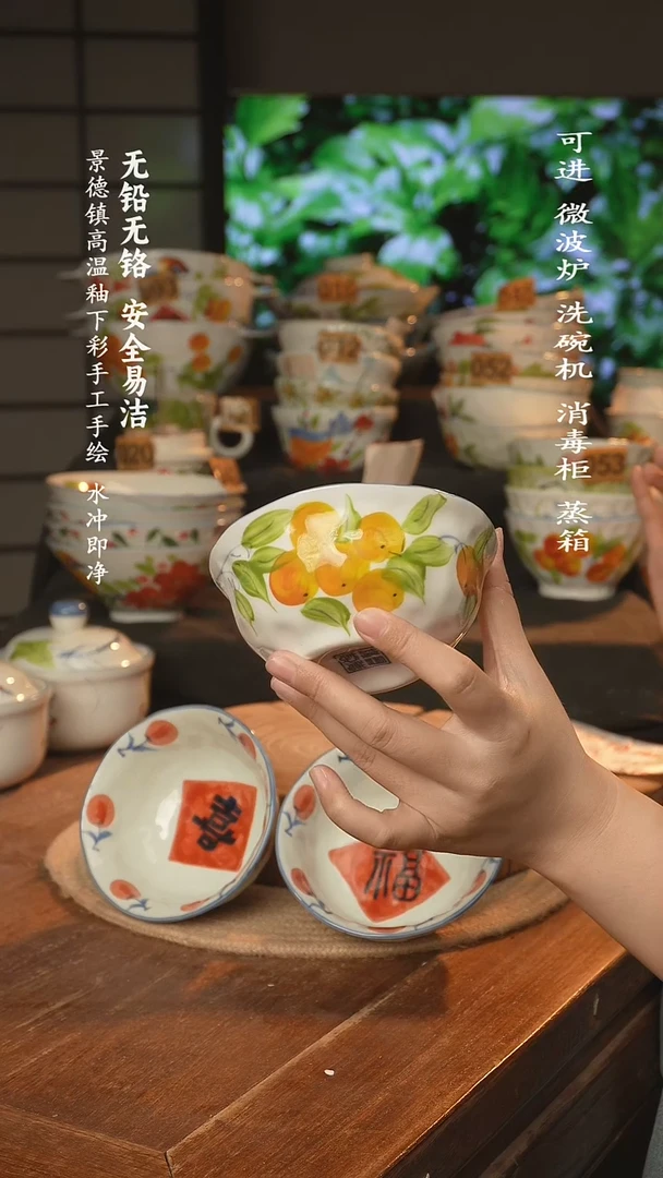 瓷景德镇高温瓷釉下彩手绘陶瓷